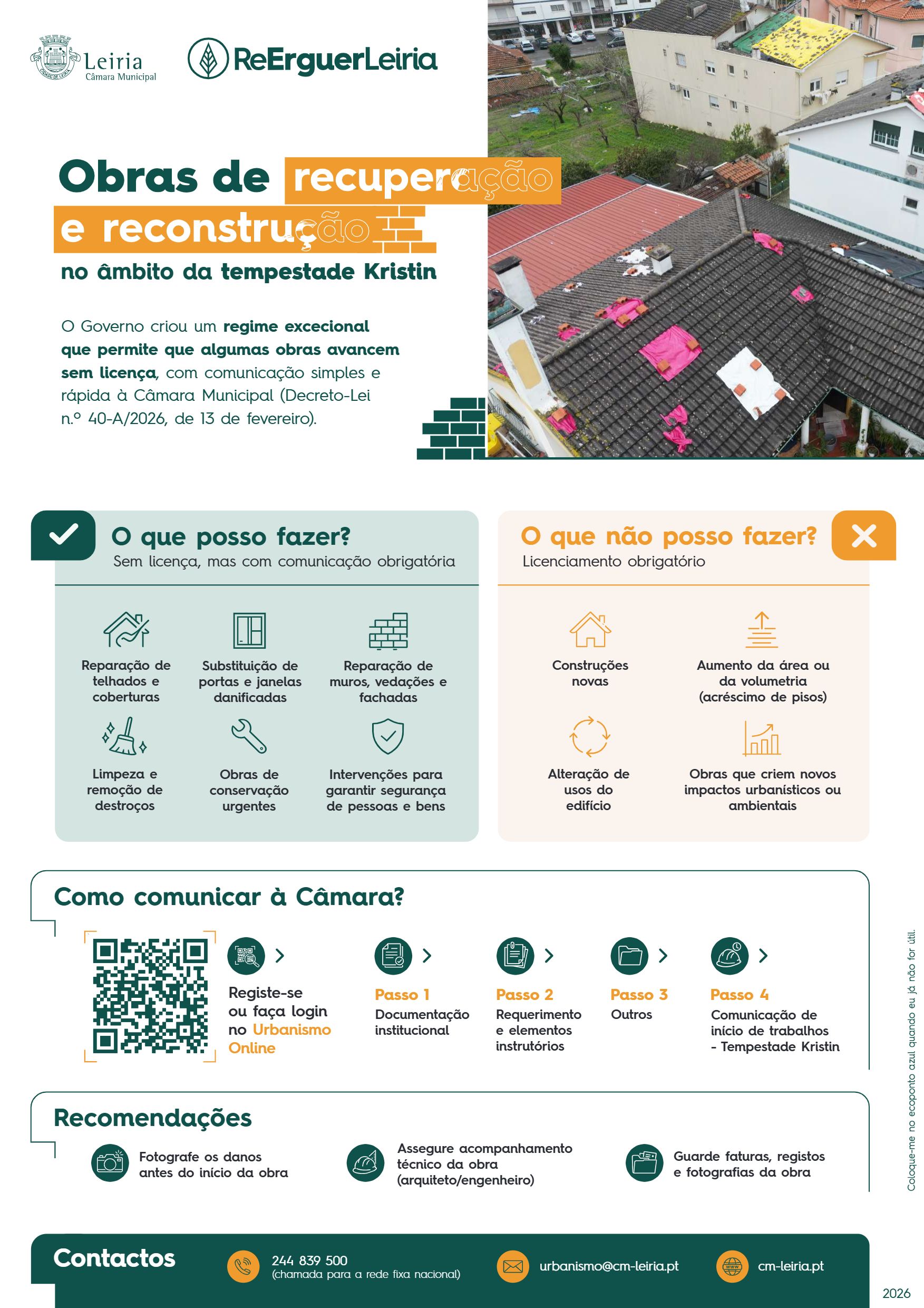 Notícia Obras recuperação pós-Tempestade: Regime excecional