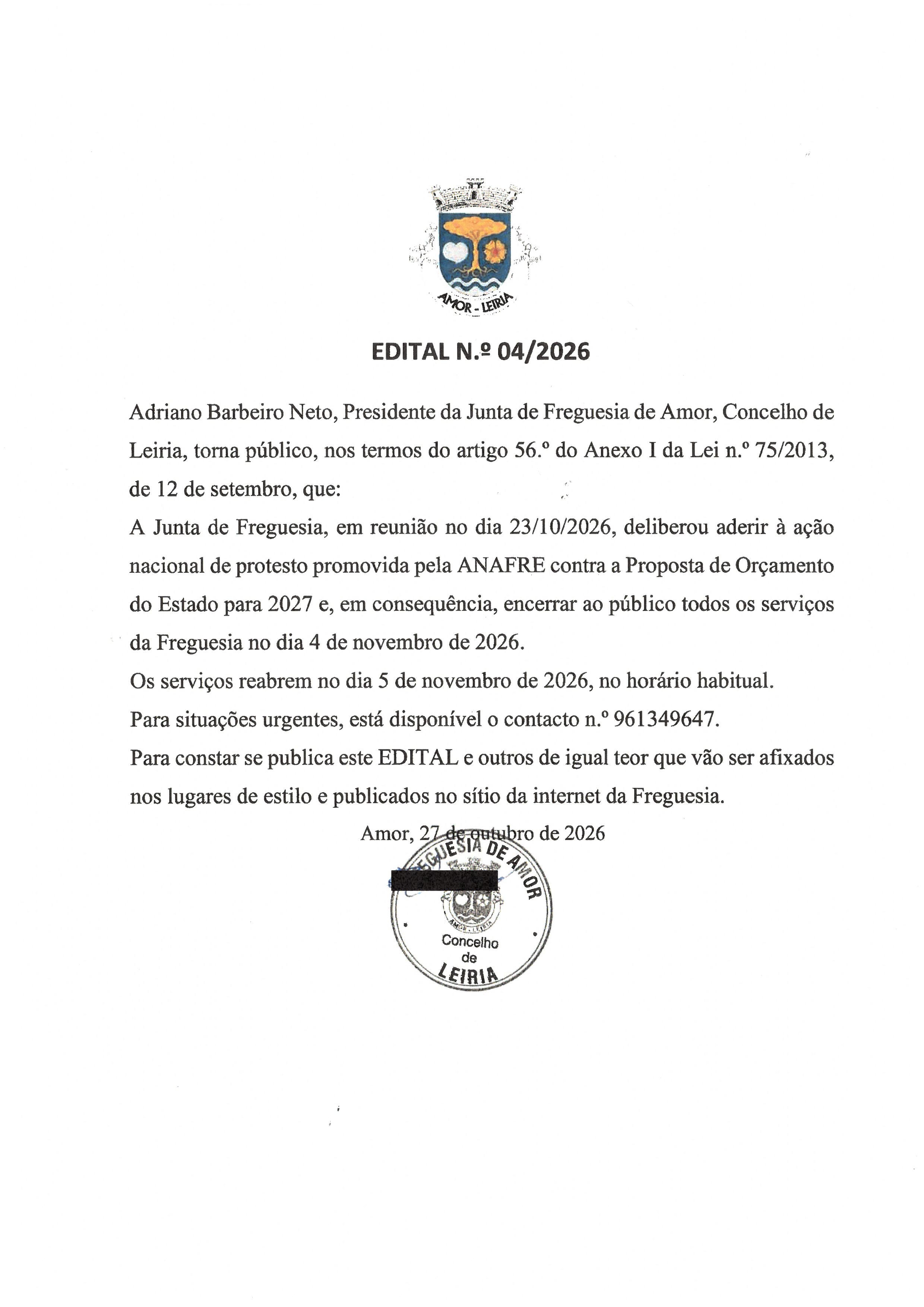 Notícia Edital 04/2026 - Adesão Ação Nacional de Protesto de 04 de novembro